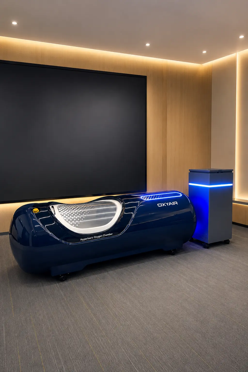 Oxyair Pro Solo hyperbart trykkammer i moderne klinikmiljø